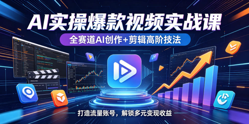 AI实操爆款视频实战课,全赛道AI创作+剪辑高阶技法,打造流量账号,解锁多元变现收益-鼎铸网