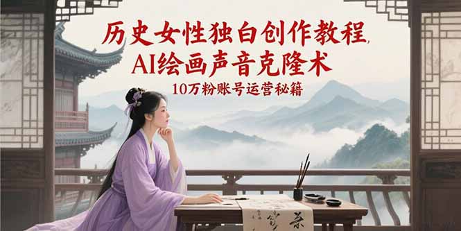 历史女性独白创作教程，AI绘画声音克隆术，10万粉账号运营秘籍-鼎铸网