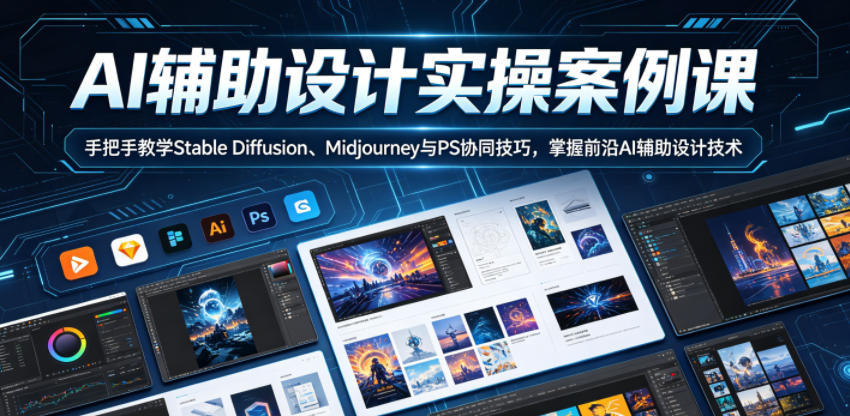 AI辅助设计实操案例课,手把手教学Stable Diffusion、Midjourney与PS协同技巧,掌握前沿AI辅助设计技术-鼎铸网