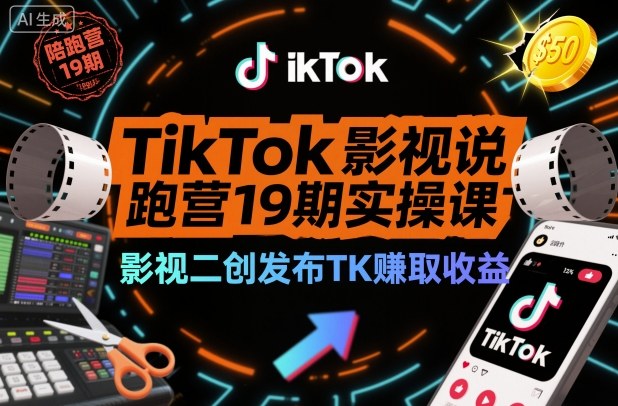 TikTok影视解说陪跑营19期实操课,影视二创发布TK賺取收益,万播收益50美金-鼎铸网