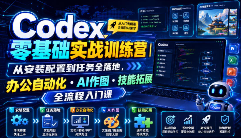 Codex零基础实战训练营｜从安装配置到任务全落地，办公自动化・AI作图・技能拓展全流程入门课-鼎铸网