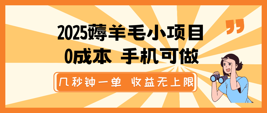 2025薅羊毛小项目，0成本 手机可做，几秒钟一单，收益无上限-鼎铸网
