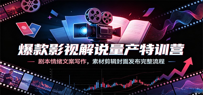 爆款影视解说量产特训营：剧本情绪文案写作，素材剪辑封面发布完整流程-鼎铸网