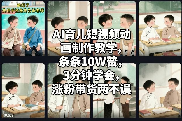 AI育儿短视频动画制作教学，条条10W赞，3分钟学会，涨粉带货两不误-鼎铸网