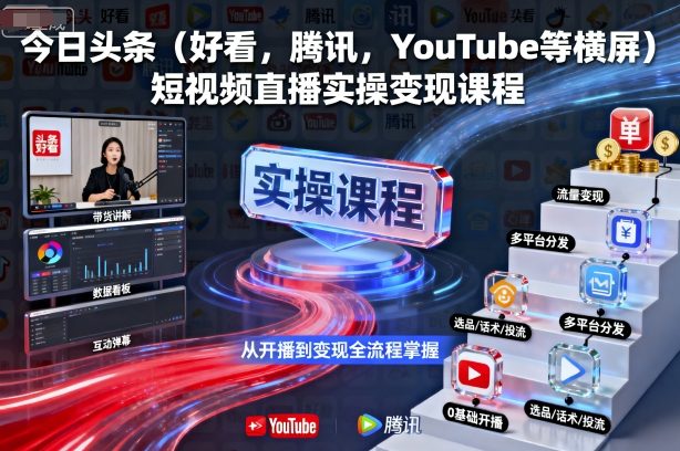 今日头条(好看，腾讯，YouTube等横屏)短视频直播实操变现课程-鼎铸网