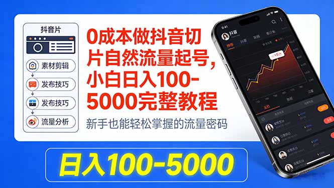 0成本做抖音切片自然流量起号,小白日入100-5000完整教程-鼎铸网