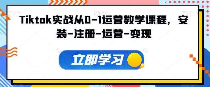 Tiktok实战从0-1运营教学课程，安装-注册-运营-变现-鼎铸网
