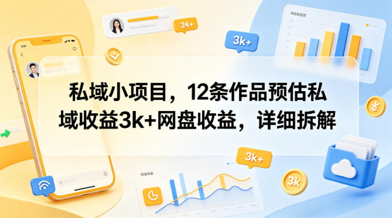 私域小项目,12条作品预估私域收益3k+网盘收益,详细拆解-鼎铸网