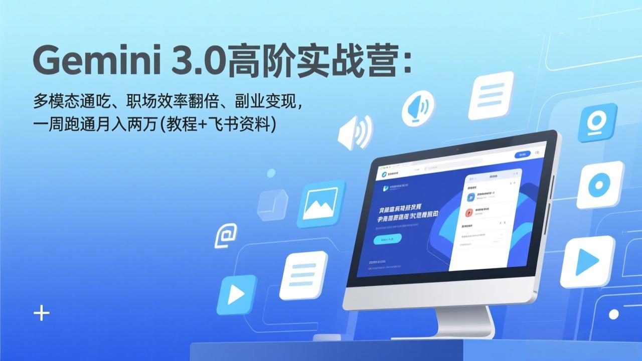 Gemini 3.0高阶实战营:多模态通吃、职场效率翻倍、副业变现,一周跑通月入两万(教程+飞书资料-鼎铸网