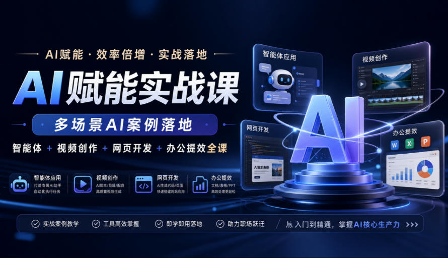 AI赋能实战课，多场景AI案例落地，智能体+视频创作+网页开发+办公提效全课-鼎铸网