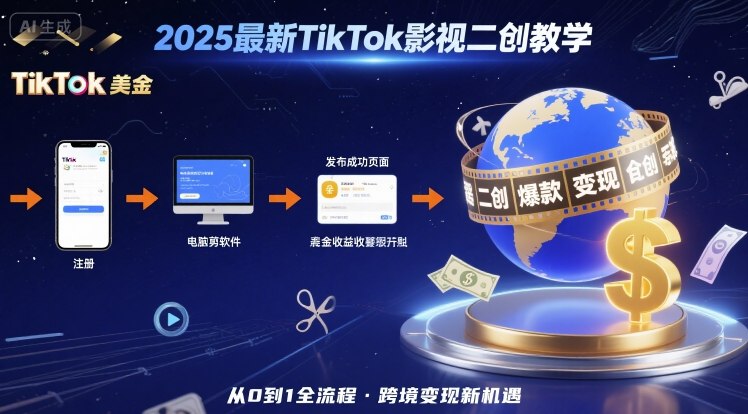 2025年最新TikTok影视二创教学,从注册到发布撸美金全流程,跨境变现新机遇-鼎铸网