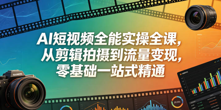 AI短视频全能实操全课,从剪辑拍摄到流量变现,零基础一站式精通-鼎铸网