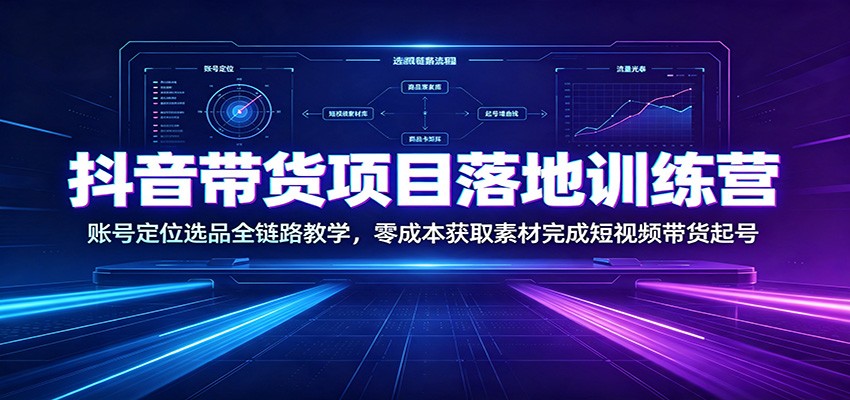 抖音带货项目落地训练营：账号定位选品全链路教学，零成本获取素材完成短视频带货起号-鼎铸网