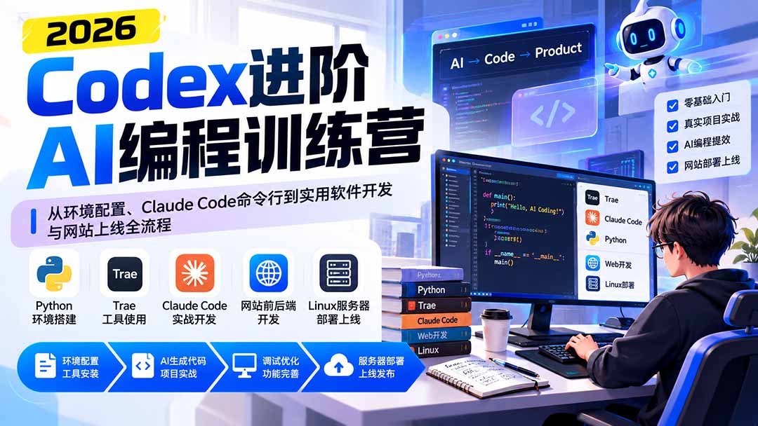 ab2780df883279d5c2db6b7e69e76577.jpeg Codex进阶AI编程训练营:从环境配置、Claude Code命令行到实用软件开发与网站上线全流程