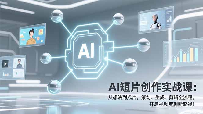 ab8e76cb7e4ccce91dbe62e0890ec752.jpeg AI短片创作实战课:从想法到成片,策划、生成、剪辑全流程,开启视频变现新路径!