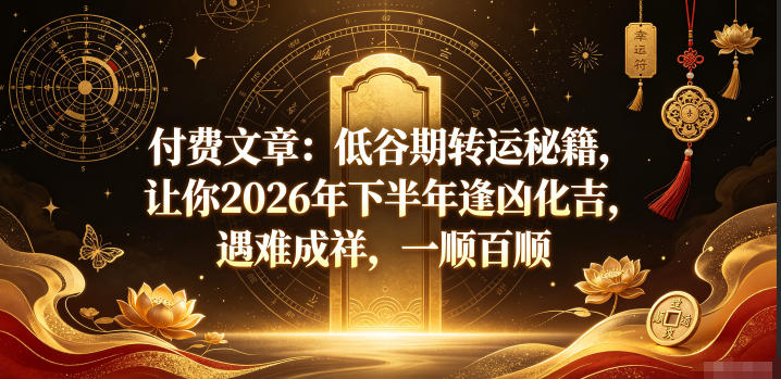 付费文章：低谷期转运秘籍，让你2026年下半年逢凶化吉，遇难成祥，一顺百顺-鼎铸网