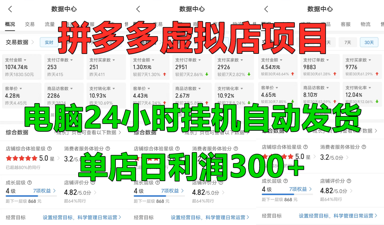 拼多多虚拟店铺项目，电脑挂机自动发货，单店日利润300+-鼎铸网