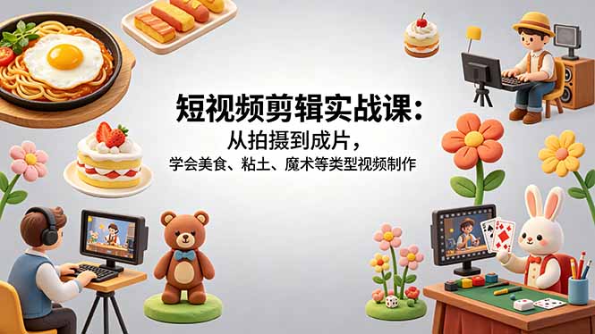 短视频剪辑实战课:从拍摄到成片,学会美食、粘土、魔术等类型视频制作-鼎铸网
