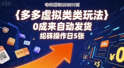 多多虚拟类目玩法,0成本全自动发货,矩阵操作日5张-鼎铸网