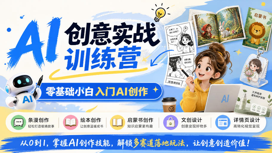 accc1ca34d218c35aacc21263af3c723.jpeg AI创意实战训练营,零基础小白入门AI创作,解锁条漫、绘本、启蒙书、文创、详情页多赛道落地玩法
