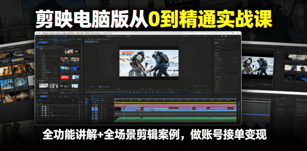 剪映电脑版从0到精通实战课，全功能讲解+全场景剪辑案例，做账号接单变现-鼎铸网