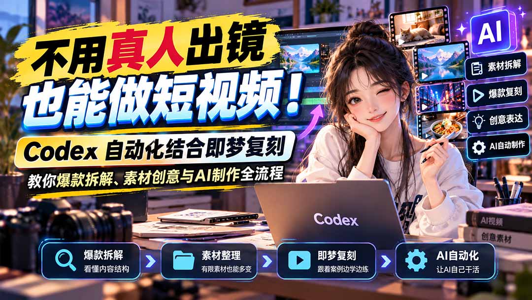 ad6924eae81a5b9c58a10324887744e3.jpeg 不用真人出镜也能做短视频!Codex自动化结合即梦复刻,教你爆款拆解、素材创意与AI制作全流程