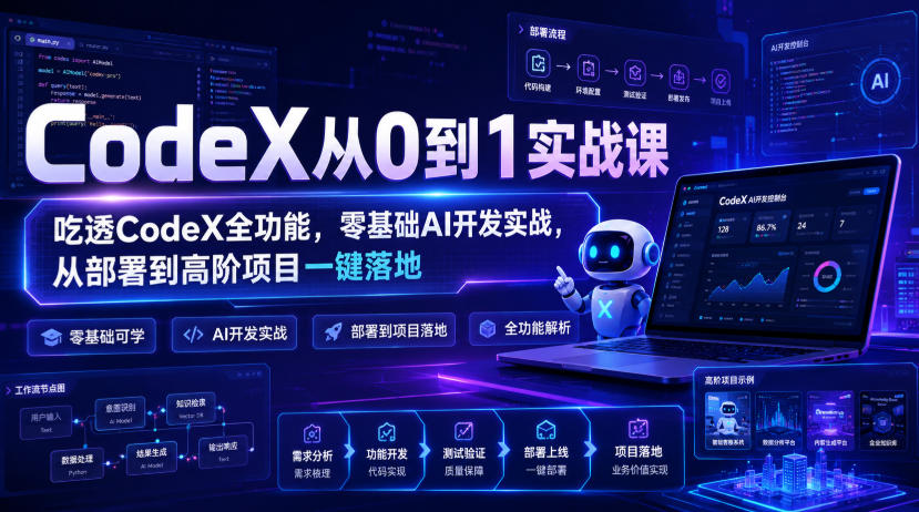 CodeX从0到1实战课，吃透CodeX全功能，零基础AI开发实战，从部署到高阶项目一键落地-鼎铸网