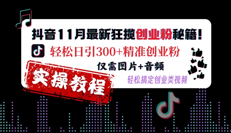 抖音11月最新狂揽创业粉秘籍，轻松日引300+精准创业粉，仅需图片+音频，轻松搞定创业类视频-鼎铸网