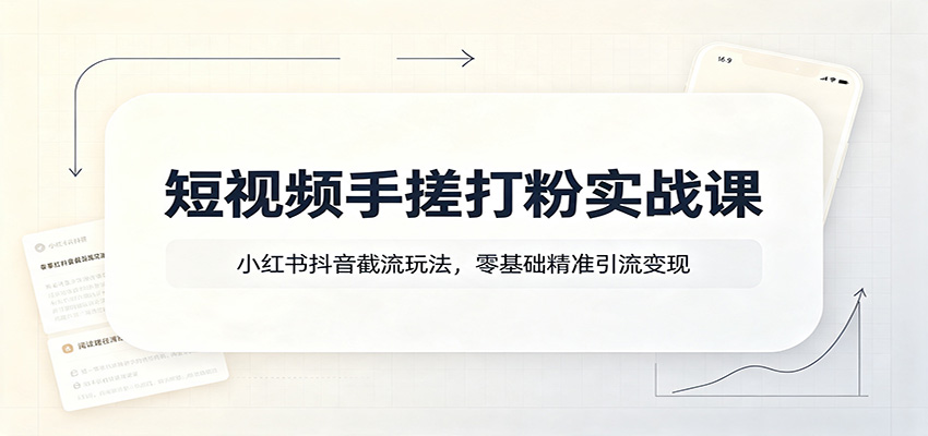 短视频手搓打粉实战课:小红书抖音截流玩法,零基础精准引流变现-鼎铸网