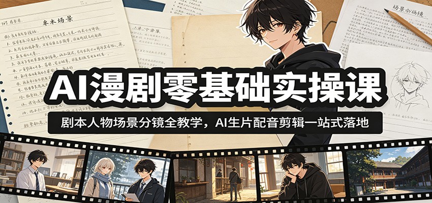 AI漫剧零基础实操课：剧本人物场景分镜全教学，AI生片配音剪辑一站式落地-鼎铸网