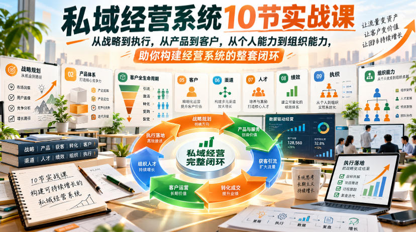 私域经营系统10节实战课，从战略到执行，从产品到客户，从个人能力到组织能力，助你构建经营系统的整套闭环-鼎铸网