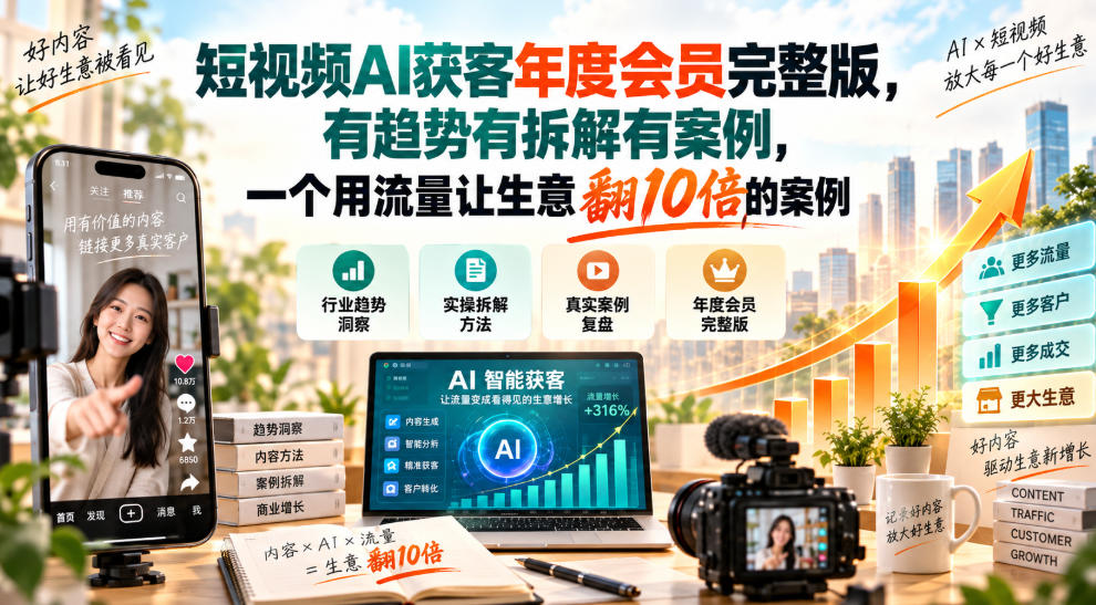 afa963f479eaed1034ccf54ef41f8813.jpeg 短视频AI获客年度会员完整版,有趋势有拆解有案例,一个用流量让生意翻10倍的案例