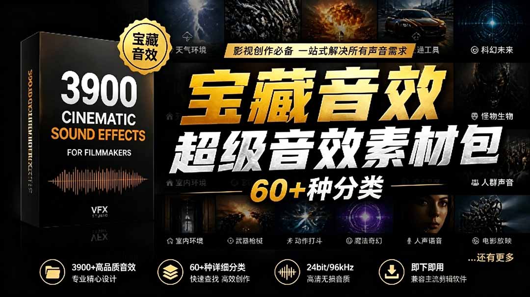 宝藏音效合集包!60+多种音效分类,共计3900个,分类清晰,全中文分类,高品质剪辑音效素材包-鼎铸网