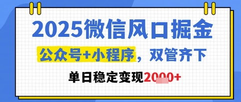 b0d1ae3d65f14fd841618bc3a58a3888.jpeg 2025微信风口掘金,公众号+小程序双管齐下,单日稳定变现1k+【揭秘】