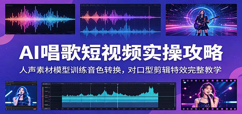 AI唱歌短视频实操攻略：人声素材模型训练音色转换，对口型剪辑特效完整教学-鼎铸网