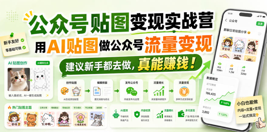 公众号贴图变现实战营，用AI贴图做公众号流量变现，建议新手都去做，真能賺钱！-鼎铸网