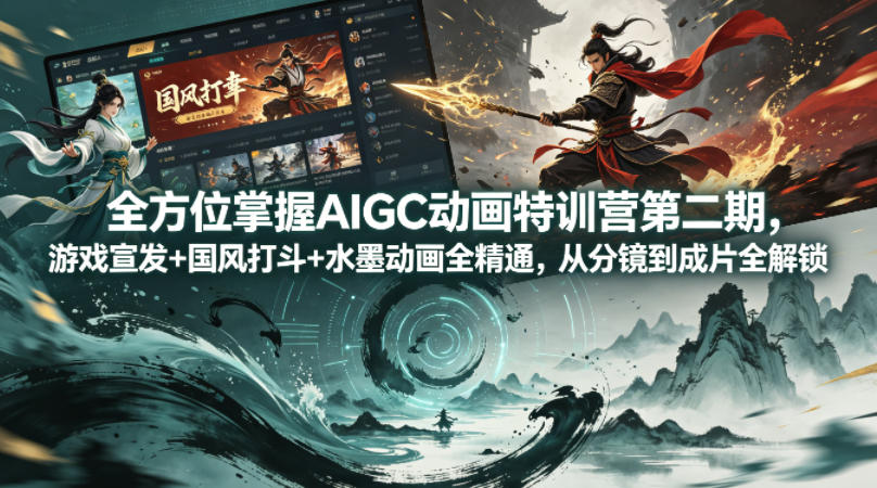 b190b10a5eb96e72c2a2df655350d661.jpeg 全方位掌握AIGC动画特训营第二期,游戏宣发+国风打斗+水墨动画全精通,从分镜到成片全解锁