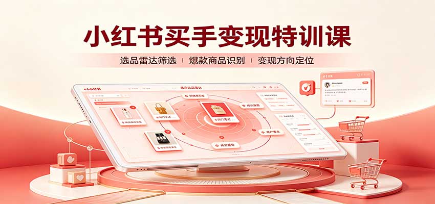 小红书买手变现特训课:账号定位养号起号,选品挂车,笔记标题封面全套教学-鼎铸网