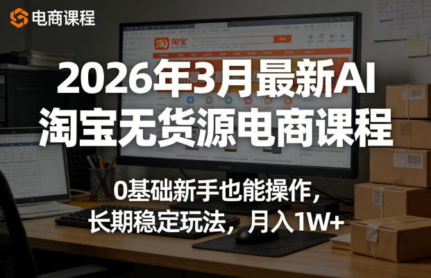 b2955141d6d77de2da07e193c33ae647.jpeg 2026年3月最新AI淘宝无货源电商课程,0基础新手也能操作,长期稳定玩法,月入1W+(更新0415)