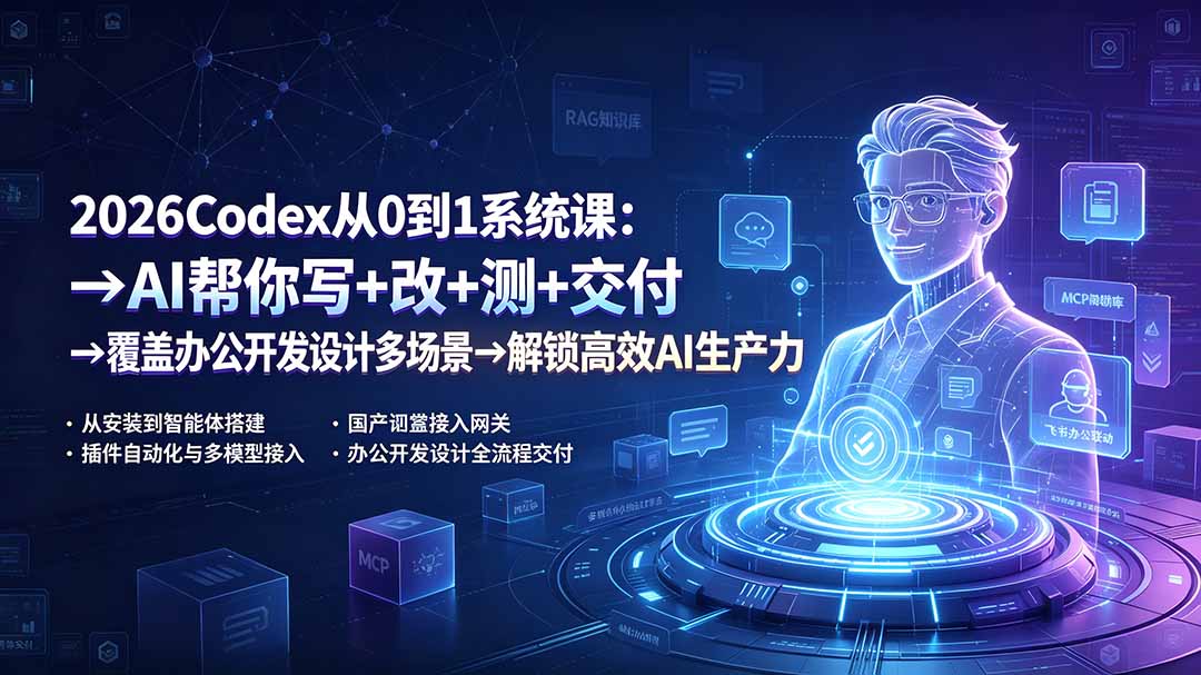 2026Codex从0到1系统课：→AI帮你写+改+测+交付→覆盖办公开发设计多场景→解锁高效AI生产力-鼎铸网