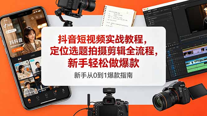 抖音短视频实战教程,定位选题拍摄剪辑全流程,新手轻松做爆款-鼎铸网