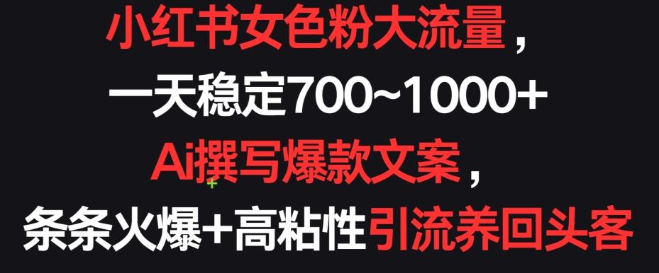 小红书女色粉大流量，一天稳定700~1000+  Ai撰写爆款文案，条条火爆+高粘性引流养回头客【揭秘】-鼎铸网