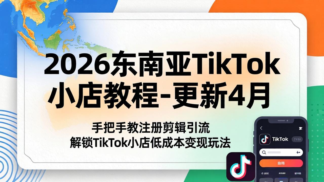 2026东南亚TikTok小店教程-更新4月,手把手教注册剪辑引流,解锁TikTok小店低成本变现玩法-鼎铸网