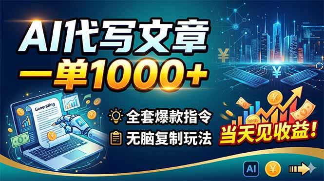 AI代写文章,一单1000+,全套爆款指令+无脑复制玩法,当天见收益!-鼎铸网