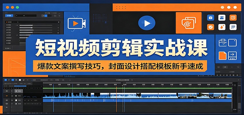 短视频剪辑实战课：爆款文案撰写技巧，封面设计搭配模板新手速成-鼎铸网