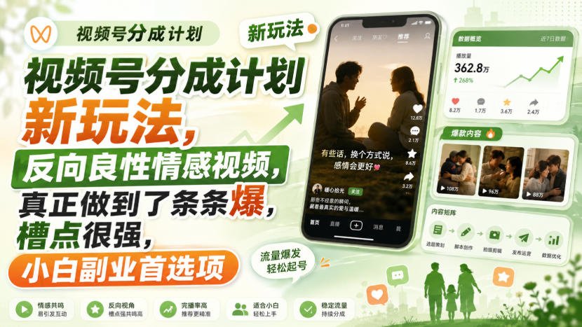 b519bf5384d1e3bbba1bc92f426ed3a0.jpeg 视频号分成计划新玩法,反向良性情感视频,真正做到了条条爆,槽点很强,小白副业首选项