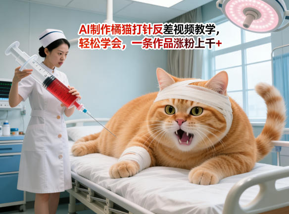 b552a52eaf79c185892c565a87f99014.jpeg AI制作橘猫打针反差视频教学,轻松学会,一条作品涨粉上千+
