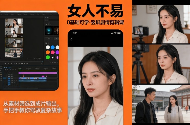 0基础可学!《女人不易》竖屏剧情剪辑课,从素材筛选到成片输出,手把手教你驾驭复杂故事-鼎铸网