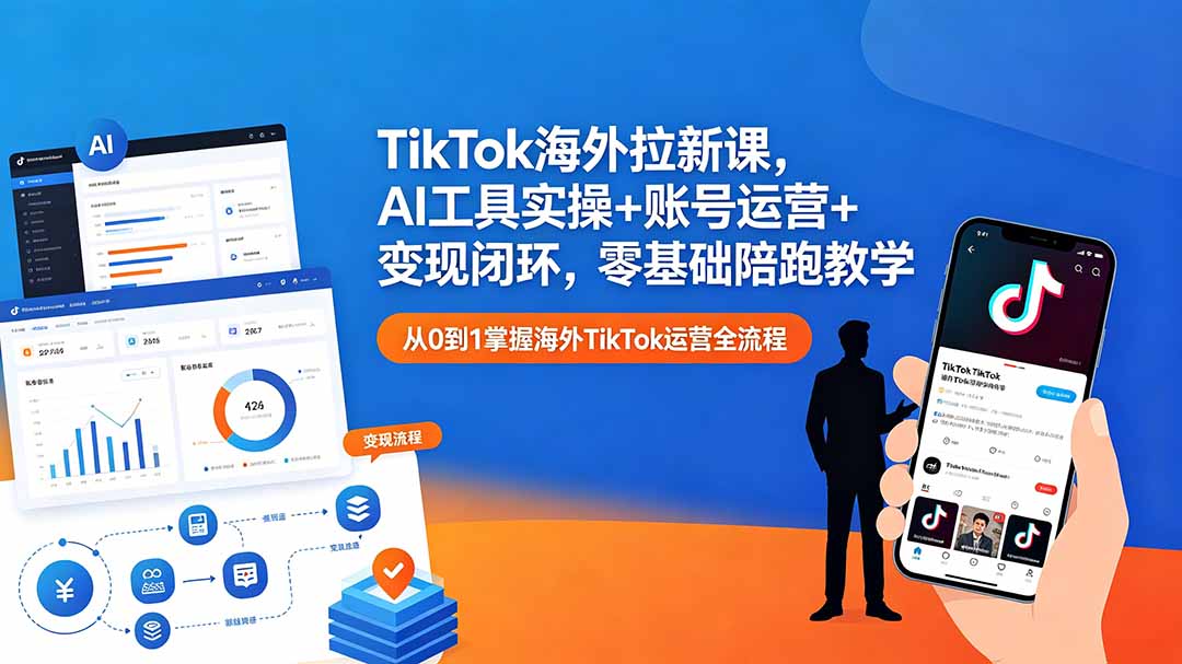 TikTok海外拉新课,AI工具实操+账号运营+变现闭环,零基础陪跑教学-鼎铸网