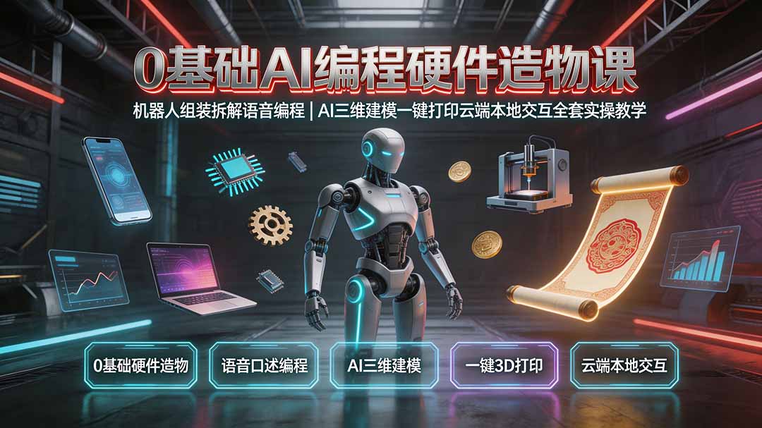 b5ab4efe72836a650f0c7e20f993e043.jpeg 0基础AI编程硬件造物课|机器人组装拆解语音编程,AI三维建模一键打印云端本地交互全套实操教学
